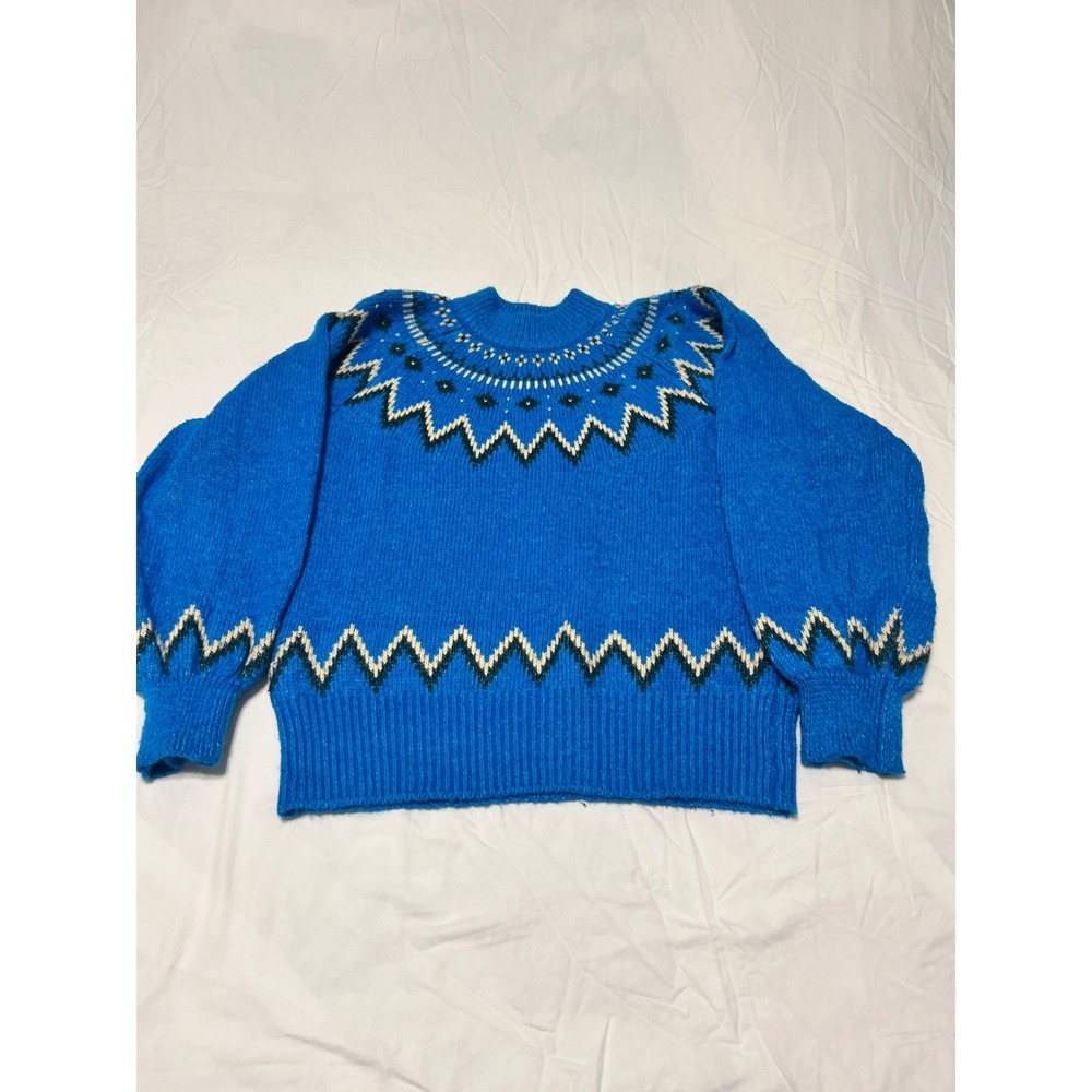 Who What Wear Blue Fair Isle Sweater Womens Medium Cotton Blend Nordic Geometric